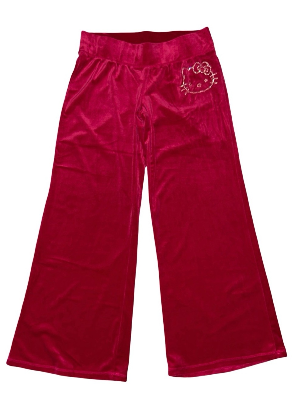 HELLO KITTY HOT PINK FUCHSIA BLING RHINESTONE VELOUR WIDE LEG TRACKSUIT PANTS